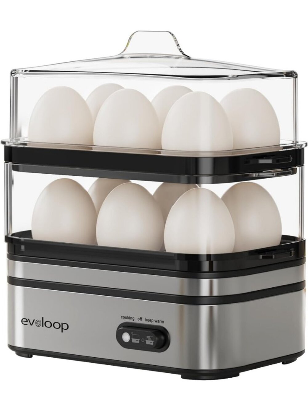 Electric Egg Cooker for 12 Eggs - Soft, Medium, Hard Boiled, Poached & Omelet